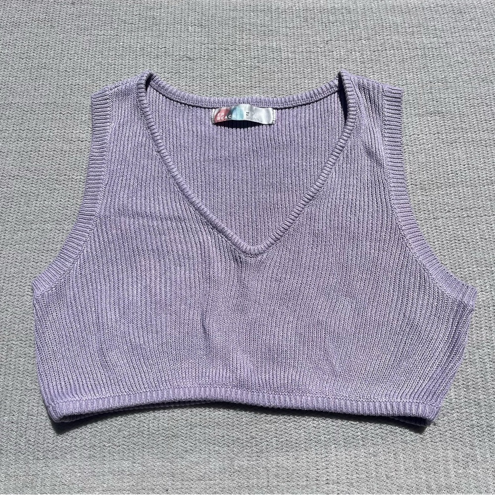 FP Free People Beach Light Purple Sleeveless Crop Top Sweater Vest Linen Size M